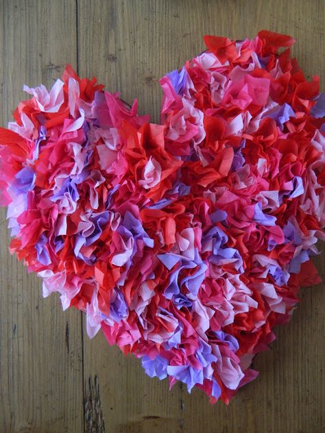 Great Big Tissue Paper Heart Heart Lesson, Paper Valentines, Heart Project, Valentine Decoration, Tissue Paper Crafts, Heart Projects, Vintage Umbrella, Valentine Crafts For Kids, Wall Hanging Crafts