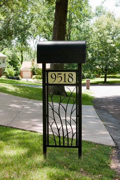 Branches Mailbox Stand by Trellis Art Designs Iron Mailbox Ideas, Wrought Iron Mailbox Ideas, Metal Mailbox Ideas, Wrought Iron Mailbox, Entry Designs, Trellis Art, Country Mailbox, Mailbox Designs, Letter Box Design