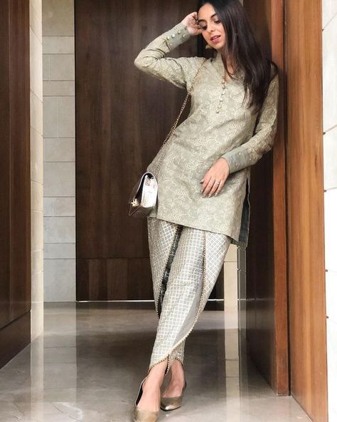 dhoti pants for engagement Tulip Pants, Indian Designer Suits, Salwar Designs, Pakistani Dresses Casual, Kurta Neck Design, Salwar Kamiz, Grey Suit, Kurti Designs Party Wear, Kurta Designs Women