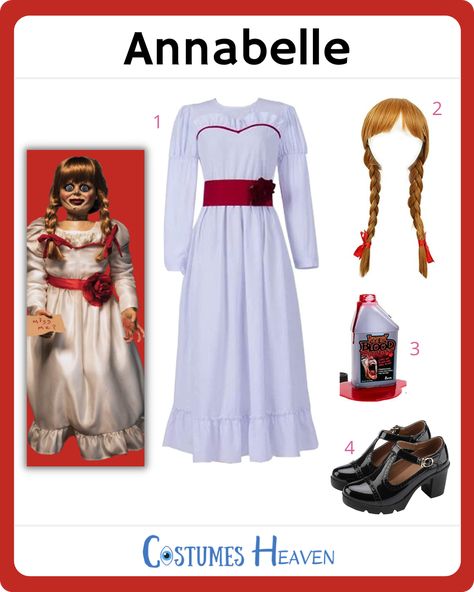 Anabelle Costume Women, Diy Annabelle Costume, Annabelle Costume Women, Annabelle Halloween Costume, Annabelle Cosplay, Annabelle Costume, Horror Outfits, Annabelle Halloween, Broken Doll Makeup