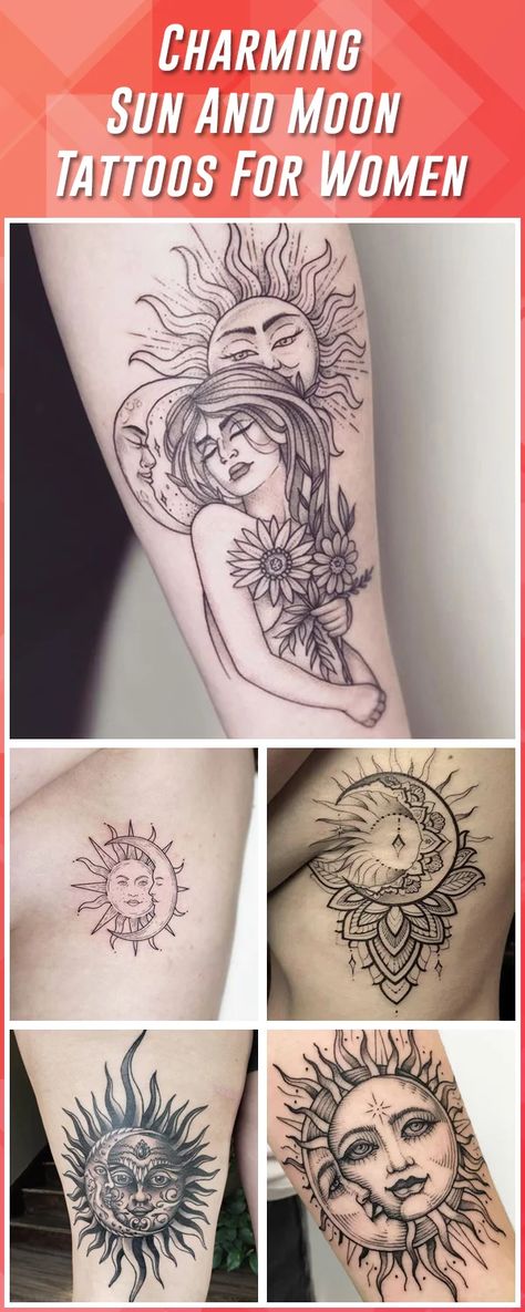 60 Sun and Moon Tattoo Ideas to Express Your Inner Self Sun And Moon Tattoo Ideas, Sun And Moon Tattoos, Moon Tattoo Ideas, Mom Daughter Tattoos, Moon Sun Tattoo, Sun And Moon Tattoo, Moon Tattoos, Irish Tattoos, Gemini Tattoo