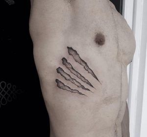 Clawmarks Tattoo, Claws Tattoo Ideas, Bear Claws Tattoo, Skin Rip Tattoo Design, Bear Scratch Tattoo, Claw Tattoos For Men, Shark Gills Tattoo, Scratch Tattoo Design, Claw Scratch Tattoo