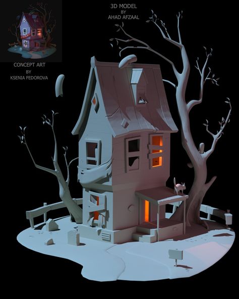 Concept Art by Ksenia Fedorova Haunted House Concept Art, Cabin Concept Art, Horror Environment, Concept Art House, 3d Concept Art, Zombie Cartoon, Halloween Diorama, Cartoon Building, Stuffed Pumpkin