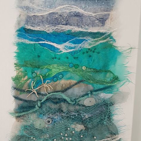 Alison Whateley -Textile & mixed media artist (@alison_whateley_design) • Instagram photos and videos Mixed Media With Photos, Mixed Media Seascape, Textiles Final Piece, Ocean Textiles, Water Textiles, Alison Whateley, Textiles Book, Mixed Media Textile Art, Creative Fabric