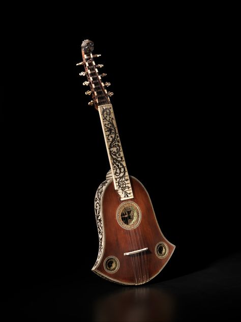 Cittern; Joachim Tielke; ca. 1685; German; Cypress, ivory, ebony, parchment, brass; Chordophone-Lute-plucked-fretted; Purchase, The Vincent Astor Foundation Gift and Rogers Fund, 1985; (1985.124); Musical Instruments Lute Design, Painted Guitar, Tiefling Bard, Brass Music, Victorian Manor, Bard College, Guitar Painting, Guitar Art, Prop Design