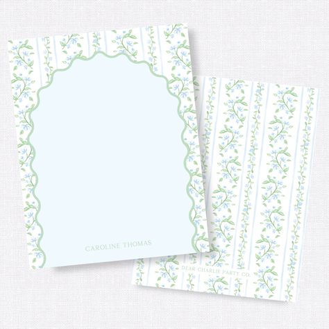 "This personalized stationery set comes in sets of 12. Please put your personalization request in the personalization box or add a note to seller at checkout. Flat cards are size A2 (4.25\"x5.5\") printed on 120 lb. eggshell ultra white paper with coordinating WHITE envelopes. There will not be a proof sent unless requested in the notes." Notepad Design, Monogram Gift Tags, Custom Stationary, Note Pad Design, Personalized Stationery Set, Class Valentines, Spring Florals, Birthday Gift Bags, Wedding 2025