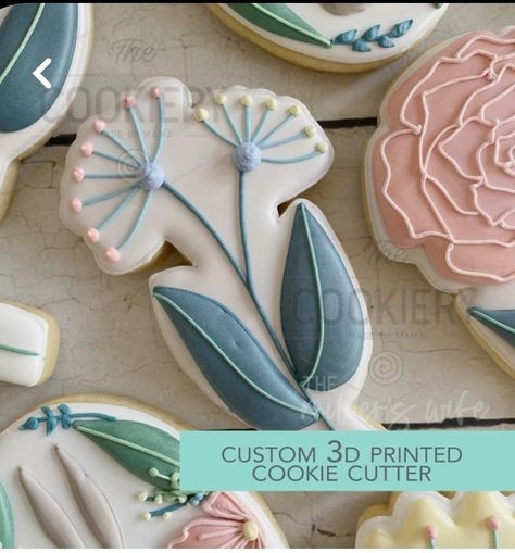 Spring Flower Cookies, Floral Cookies, Pastel Green Color, Flower Sugar Cookies, Flower Cookie, Easter Lily, Spring Cookies, Custom Cookie, Fancy Cookies