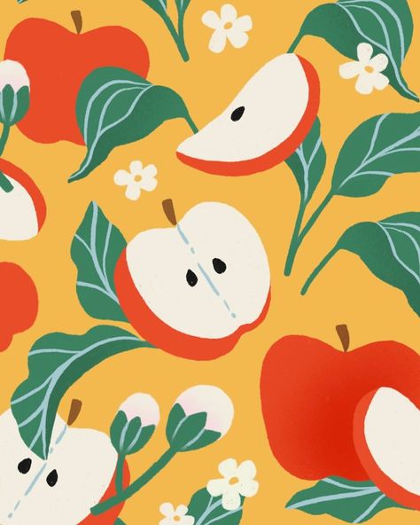 THEY DRAW…Food! | A happy apple pattern by @artofkoyu 🍎💛🍎 — #awesomeillustrator #illustratorforhire #patterndesign #applepattern | Instagram Apple Pattern Illustration, Apple Illustration Design, Cute Apple Drawing, Fruit Illustration Design, Apples Illustration, Apple Drawing, Disco Wallpaper, Fruits Illustration, Pink Building