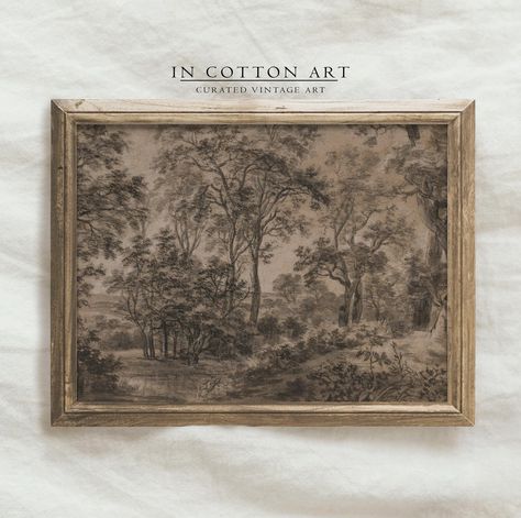 Antique Moody Watercolor Landscape Painting / Brown Dark Artwork PRINTABLE / Vintage Woodland Drawing P149 - Etsy Cornice Tv, Sepia Art, Moody Painting, Wooded Landscaping, Art Tv, Charcoal Sketch, Tv Digital, Art Antique, Charcoal Drawing