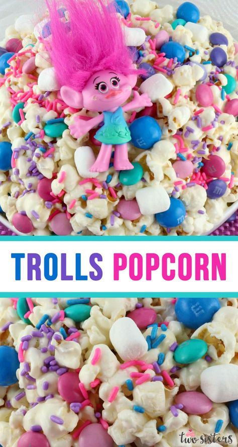 Trolls Movie Night, Troll Party Theme, Popcorn Dessert, Fun Popcorn, Trolls Party, Trolls Birthday Party, Popcorn Recipe, Troll Party, Trolls Movie