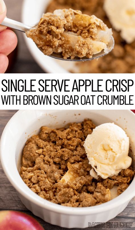 This Simple Serve Apple Crumble is the best way to curb your sweet tooth! Loaded with fresh apples and the best crumble topping, this simple dessert is a must-make! Treat yourself to this sweet treat for one that you don't have to share! Single Serving Apple Crumble, Apple Crumble In A Jar, No Bake Apple Crumble, Biscoff Apple Crumble, Single Serve Apple Crumble, Single Serve Apple Crisp, Apple Pie Crumble Topping, Single Serving Apple Crisp, Pie Crumble Topping