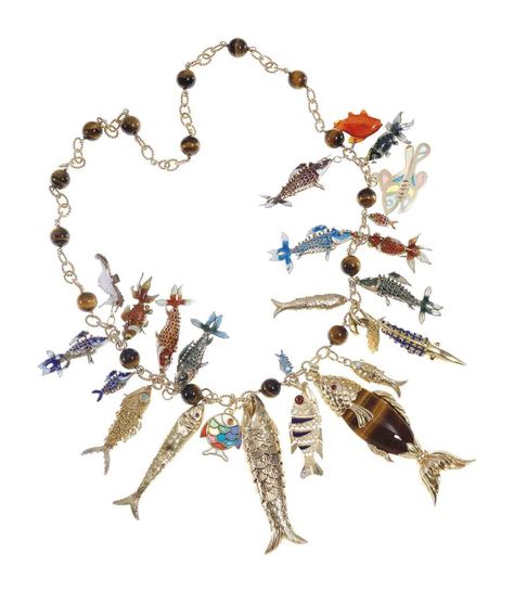 A FISH CHARM NECKLACE | Jewelry, necklace | Christie's Elizabeth Taylor Jewelry, Fish Jewelry, Dope Jewelry, Arte Inspo, Tiger Eye Beads, Eye Beads, Funky Jewelry, Neck Chain, Elizabeth Taylor