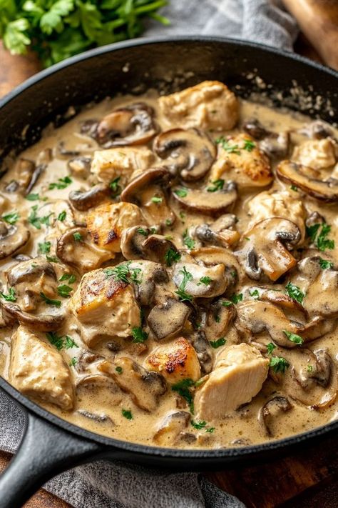 My Delish Recipes Chicken In Mushroom Cream Sauce, Chicken Mushroom Stroganoff, Chicken Stroganoff Recipe, Mushroom Cream Sauce, New Chicken Recipes, Chicken Stroganoff, Seared Chicken, Mushroom Stroganoff, Chicken Mushroom