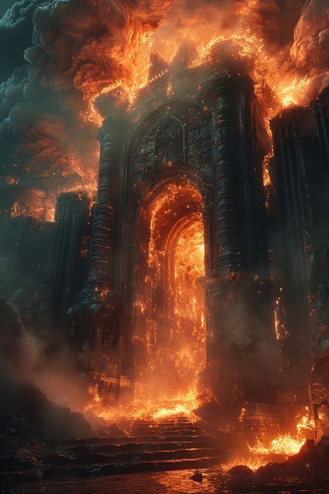 Destroyed Kingdom Art, Fantasy Fire Kingdom, Kingdom On Fire, Burning Kingdom, Castle On Fire, Kingdom Of Fire, Fire Castle, Burning Castle, Fire Kingdom