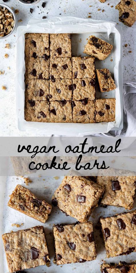 Vegan Oat Cookies, Easy Vegan Cookies, Vegan Oatmeal Cookies, Oat Cookie Recipe, Oats Snacks, Oatmeal Cookie Bars, Vegan Oatmeal, Vegan Bar, Perfect Chocolate Chip Cookies