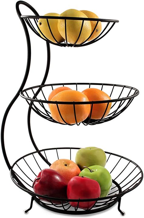 Fruit Basket Stand, Fabrikasi Logam, Fruit Cupcakes, Counter Organizer, Tiered Fruit Basket, Basket Stand, Vegetable Stand, Kitchen Counter Organization, Counter Organization