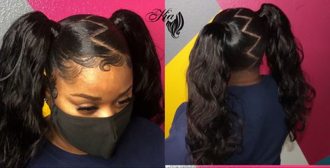 Zig Zag Middle Part, Two Ponytail Wig Install, 2 Low Ponytails With Weave, Y2k Ponytail Hairstyles For Black Women, Hook & Loop Ponytail Wig, High Weave Ponytail, Zig Zag Part, 2 Ponytails, Long Ponytail Hairstyles