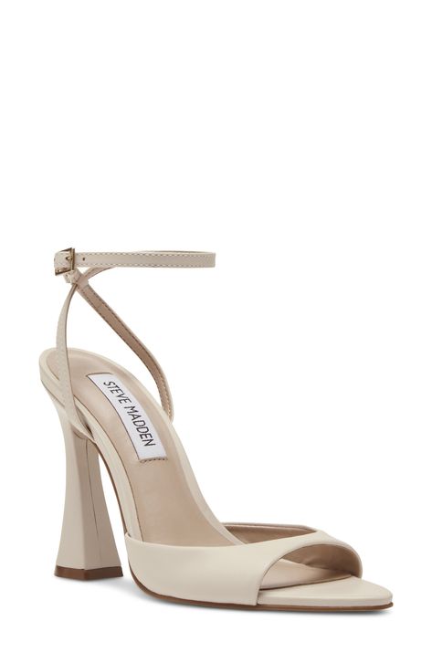 A pointy toe and flared block heel balance a striking sandal secured with an adjustable strap at the ankle. 4 1/2" heel (size 8.5) Leather upper/synthetic lining and sole Made in Brazil Graduation Heels, Bridesmaids Heels, Cream Heels, Taupe Heels, Neutral Heels, Cinderella Shoes, Beige Heels, Bridesmaid Shoes, Tan Heels