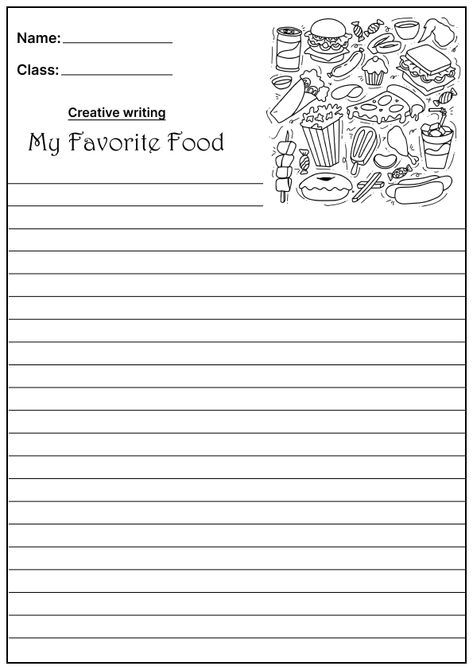 Creative Writing Activity Worksheet, Creative Writing Worksheets for preschool, Creative Writing Worksheets for kids, My Favorite food Creative Writing, Creative Writing Worksheets for school, English Creative Writing Worksheets, My Favorite food Creative Writing Worksheets, English Worksheets, My Favorite food Worksheets, creative writing worksheets, Writing Worksheets, my favorite food, Creative writing for schools, creative writing worksheet template, essay worksheets, school worksheets Writing Worksheets For Kids, English Writing Practice, Creative Writing Topics, Creative Writing For Kids, Creative Writing Worksheets, English Creative Writing, Creative Writing Exercises, Creative Writing Lesson, Journal Prompts For Kids