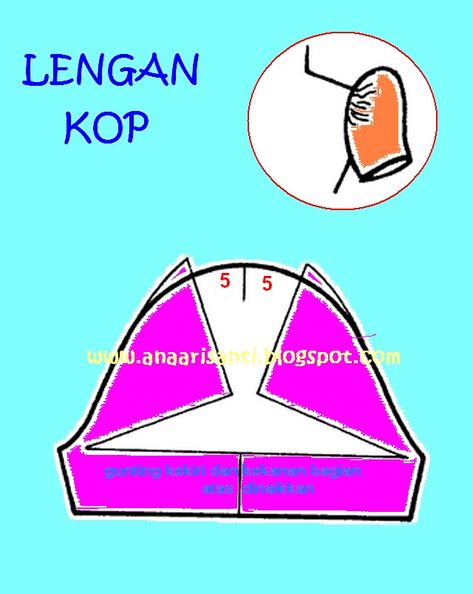 lengan+kop.bmp (640×803) Jersey Dress Pattern, Pola Dasar, Pola Blus, Tailoring Training, Pola Rok, Puff Sleeve Pattern, Pattern Dress Women, Sewing Tutorials Clothes, Baby Dress Patterns