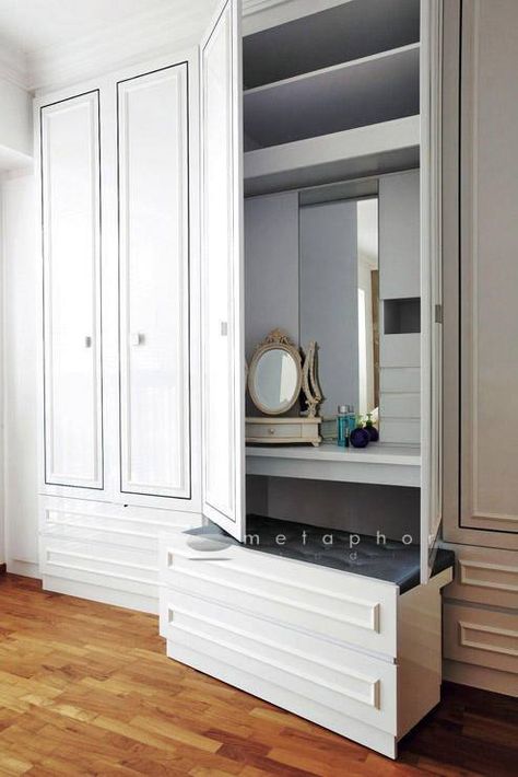 Dressing Table Inside Wardrobe, Ikea Small Spaces, Corner Wardrobe, Bathroom Furniture Storage, Bedroom Cupboards, Dressing Table Design, Build A Closet, Wardrobe With Dressing Table, Modern Bedroom Furniture