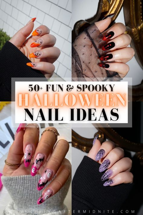 50+ Fun and Spooky Halloween Nail Ideas | Best Halloween Nails | Trendy Nails | Halloween Nail Art | Acrylic Nails | October Nails | Spooky Nails | Manicure Ideas | Fall Nails 2022 | Halloween Nail Designs | Autumn Nails | Pretty Halloween Nails Halloween Bat Nails Acrylic, Halloween Nail Designs Acrylic Almond, Mid Length Halloween Nails, Mail Designs Halloween, Simple Halloween Nails Stilleto, Halloween Designs For Nails, Nail Art October, Halloween French Nails Design, Gel Halloween Nails Design