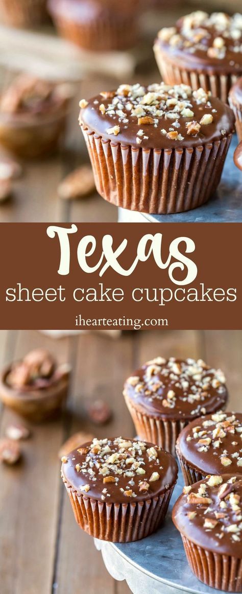 Texas Sheet Cake Cupcakes, Sheet Cake Cupcakes, Fluffy Chocolate Cupcakes, Texas Sheet, Diy Cupcake, Texas Sheet Cake, Chocolate Sheet Cake, Fudge Frosting, Cake Cupcakes