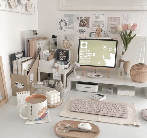 Study Desk Organization, Desk Organisation, Cozy Desk, Study Desk Decor, Aesthetic Desk, Desk Layout, Desk Inspo, Desk Inspiration, Dekorasi Kamar Tidur