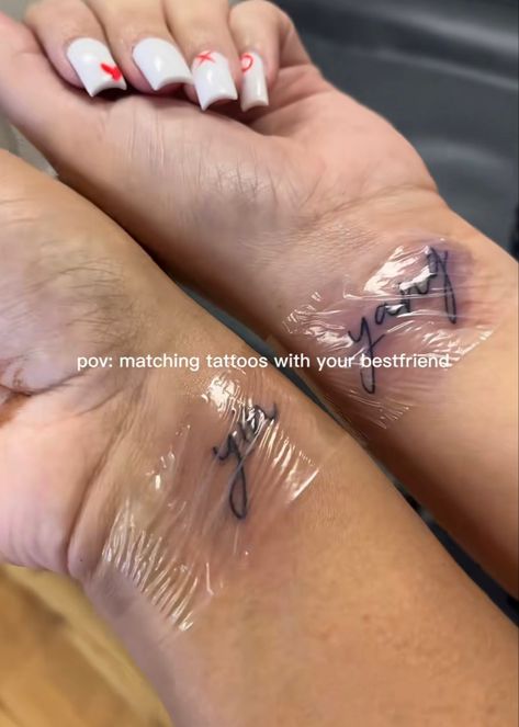 Bestie Tattoos Black Women, Matching Tats For Best Friends, Baddie Bestie Tattoos, Matching Tattoos For Best Friends Girl And Boy, Black Best Friend Tattoos, Matching Tattoos Black Women, Matching Tattoos Cousins Ideas, Matching Tattoos For Best Friends Male And Female, Baddie Bestie Matching Tattoos