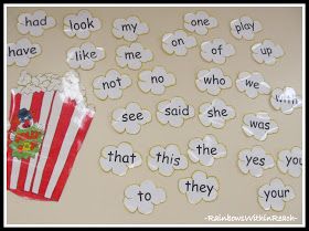 Word wall Popcorn Theme Classroom, Word Wall Kindergarten, Sight Word Wall, Popcorn Words, Popcorn Theme, Kindergarten Sight Words, Child Growth, Sight Word Fun, School Kids Crafts