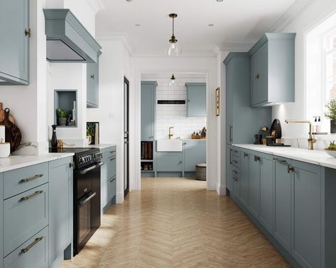 Cambridge Driftwood Blue | Benchmarx Kitchens & Joinery Kitchen Trends To Avoid, Duck Egg Blue Kitchen, Benchmarx Kitchen, Blue Shaker Kitchen, Small Kitchen Renovations, Light Blue Kitchens, White Worktop, Laminate Worktop, Kitchen Designer