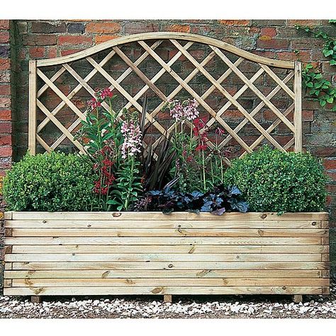 Wooden Planter with Trellis Wooden Planters With Trellis, Lattice Patio, Garden Troughs, Planter Trellis, Trellis Panels, Rectangular Planters, General Ideas, Patio Planters, Forest Garden