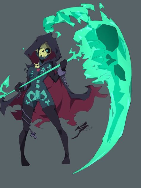 Oc Inspiration Male, Cute Character Concept Art, Scythe Designs Art, Scarecrow Monster Art, Cute Monster Concept Art, Scythe Character Design, God Of Time, Cartoon Concept Art, Scythe Design