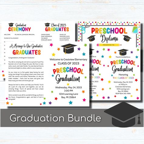 Preschool Graduation https://etsy.me/42ZQUHO #graduation #preschoolgrad #graduationceremony #preschoolceremony #preschooldiploma #teachers #littlegraduate #diygraduation Daycare Graduation, Preschool Graduation Ceremony, Graduation Program, Preschool Diploma, Graduation Printables, Invitation Graduation, Graduation Templates, Preschool Graduation, Event Program