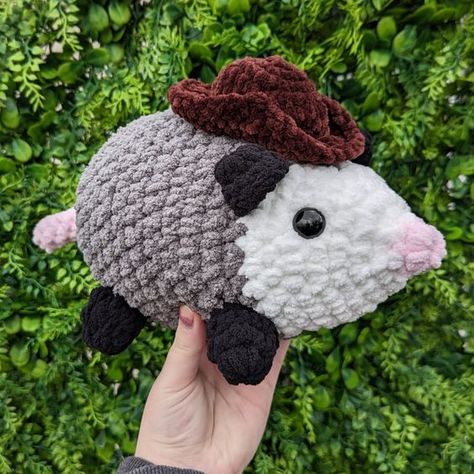 MTO Cowboy or Plain Opossum Crochet Plushie // handmade amigurumi stuffed animal toy cute kawaii gift for her him cowboy hat possum critter Crochet toys ideas #crochettoysideas #crochet #crochettoy #crochetpattern #crochetpatterns 2.335 Large Crochet Stuffed Animals, Opossum Crochet, Easy Crochet Animals, Crochet Plushie, Confection Au Crochet, Chapeau Cowboy, Kawaii Crochet, Kawaii Gifts, Yarn Tail