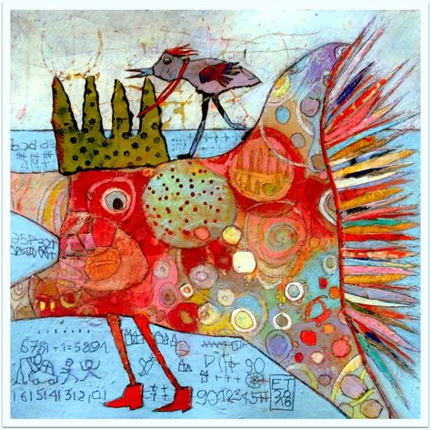 IMG_5391-001 Elke Trittel, Whimsical Paintings, Soyut Sanat Tabloları, Collage Art Mixed Media, Whimsical Illustration, Naive Art, Fish Art, Childrens Art, Art Journal Inspiration