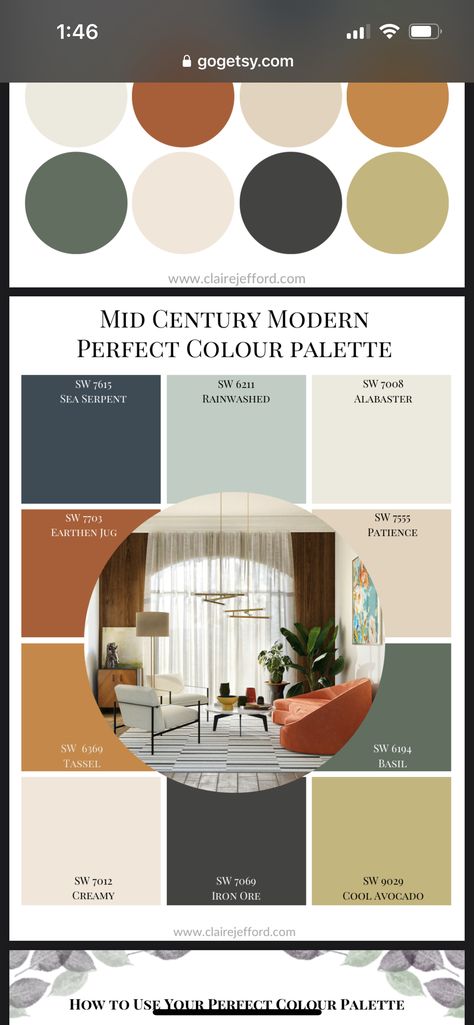 Mid Century Paint Colors Interior Design, Mid Century Modern Colours, Mid Century Colour Palette, Mcm Color Palette, Midcentury Modern Color Palette, Mid Century Paint Colors, Mid Century Modern Paint Colors, Industrial Color Palette, Mid Century Color Palette