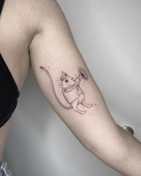 Coraline Circus Mouse Tattoo, Bobinsky Tattoo, Mr Bobinsky Tattoo, Jumping Mice Coraline Tattoo, Coraline Mouse Tattoo, Coraline Mouse, Tattoos Line Work, Tattoos Spooky, Dark Portfolio