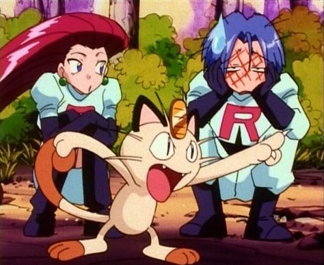 Jessie, Meowth & James Jessie James And Meowth, Jessie James Meowth, Rocket Shipping, James Pokemon, Giratina Pokemon, Pokemon Icon, Pokemon Team Rocket, Old Pokemon, Team Skull