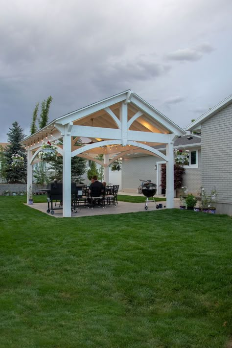 Pavillion Backyard, Diy Pavilion, Outdoor Pavillion, Curved Pergola, White Gazebo, Nights With Friends, Timber Pergola, Pergola Diy, Building A Pergola