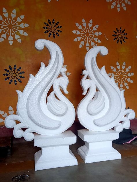 Thermacol Art And Craft Easy, Thermacol Decorations Ideas, Tharmokol Craft Decoration, Tharmacol Art Decoration, Thermocol Decoration, Thermocol Design, Thermocol Craft, Ganpati Decoration Theme, Styrofoam Art