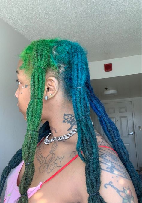 Blue And Green Locs, Blue And Purple Locs, Blue Soft Locs, Teal Locs, Lavender Locs, Hairstyles No Weave, Green Locs, Blue Locs, Coloured Braids