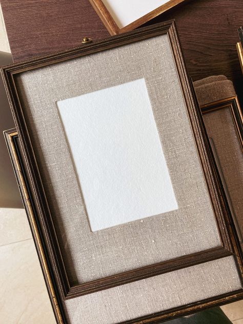 How To Make Your Own Picture Frame Mat, Family Pictures Frames, Diy Picture Frame Mat, Picture Frame Molding Gallery Wall, Framing Old Photos, Diy Fabric Frame, Hallway Picture Frames, Fabric Covered Frames, Make Your Own Artwork