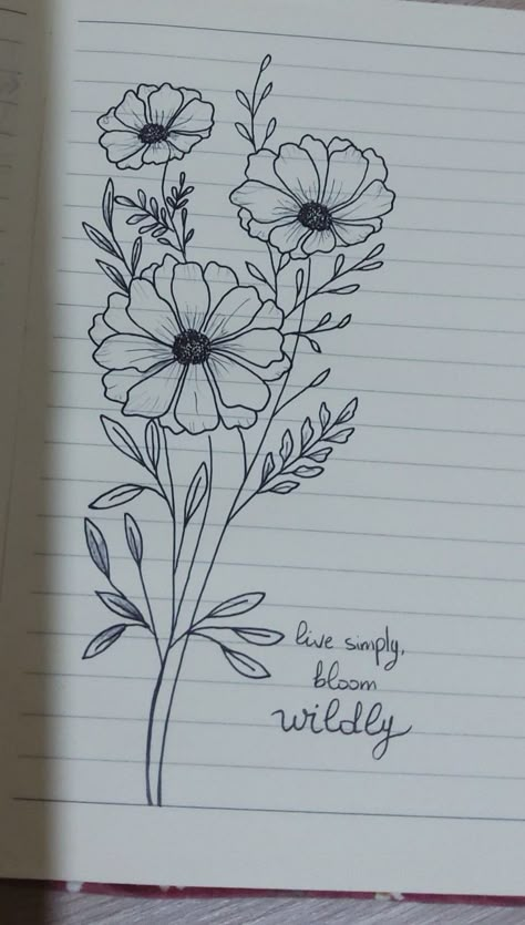 Flower Drawing With Quote, Pencil Sketch Flowers Simple, Aesthetic Flower Drawing Vintage, Pretty Flowers Drawings Sketch, Sketch Book Flowers Drawing, Drawn Flowers Aesthetic, Blooming Flowers Drawing, Flower Growing Drawing, Flower Blooming Drawing