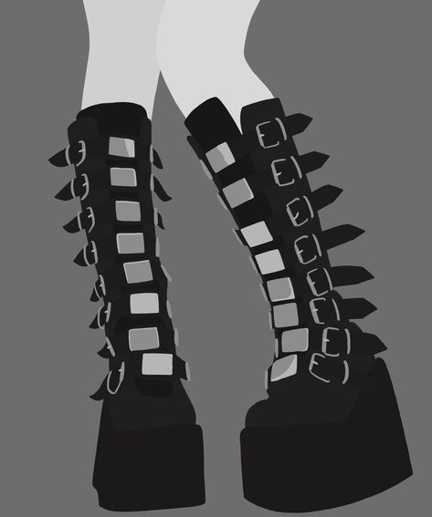 Cartoon Sunglasses Drawing, Platform Boots Drawing Reference, Goth Shoes Drawing, Big Boots Drawing Reference, Goth Boots Drawing, Boot Reference Drawing, Boots Art Reference, How To Draw Boots, Boots Drawing Reference