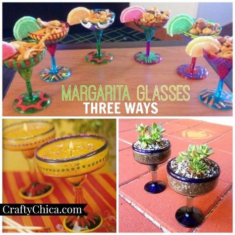 Margarita Glasses: 3 Ways - The Crafty Chica #cincodemayo #fiesta #party #cincodemayocrafts #cincodemayoDIY Margarita Glasses Diy, Diy Margarita, Margarita Candles, Latina Style, Paint And Drink, Diy Candles Homemade, Tequila Margarita, Crafted Gifts, Glass Cactus