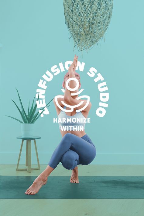 ZenFusion Yoga Studio | Logo Design & Brand Identity :: Behance Yoga Flyers Ideas, Yoga Logos Ideas, Yoga Studio Brand Identity, Modernist Logo, Yoga Brand Identity, Wellness Brand Identity, Relax Logo, Center Logo Design, Lashes Design