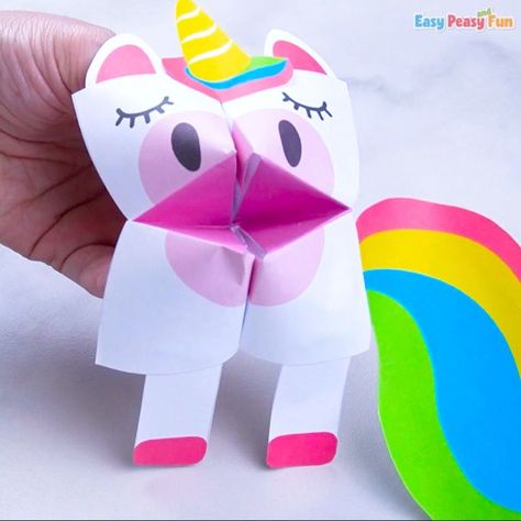 Unicorn Cootie Catcher Template Aesthetic Origami, Cootie Catcher Template, Craft Ideas For Beginners, Simple Origami, Cootie Catcher, Paper Craft Ideas, Valentine Crafts For Kids, Fortune Teller, Seasonal Crafts