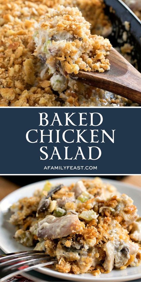 Baked Chicken Salad, Chicken Salad Casserole, Ritz Cracker Crust, Salad Casserole, Warm Chicken Salad, Hot Chicken Salads, Chicken Mushrooms, Ritz Cracker, Chicken Salad Recipe