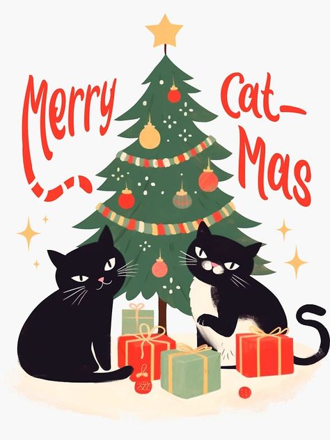 "MERRY CAT-MAS FUNNY CATS CHRISTMAS TREE T-Shirt" Sticker for Sale by raynerr | Redbubble Cat And Christmas, Merry Catmas, Cats Christmas, Christmas Tree Wall, Cat Christmas Tree, Shirt Sticker, Meowy Christmas, Christmas Stickers, Tree Wall